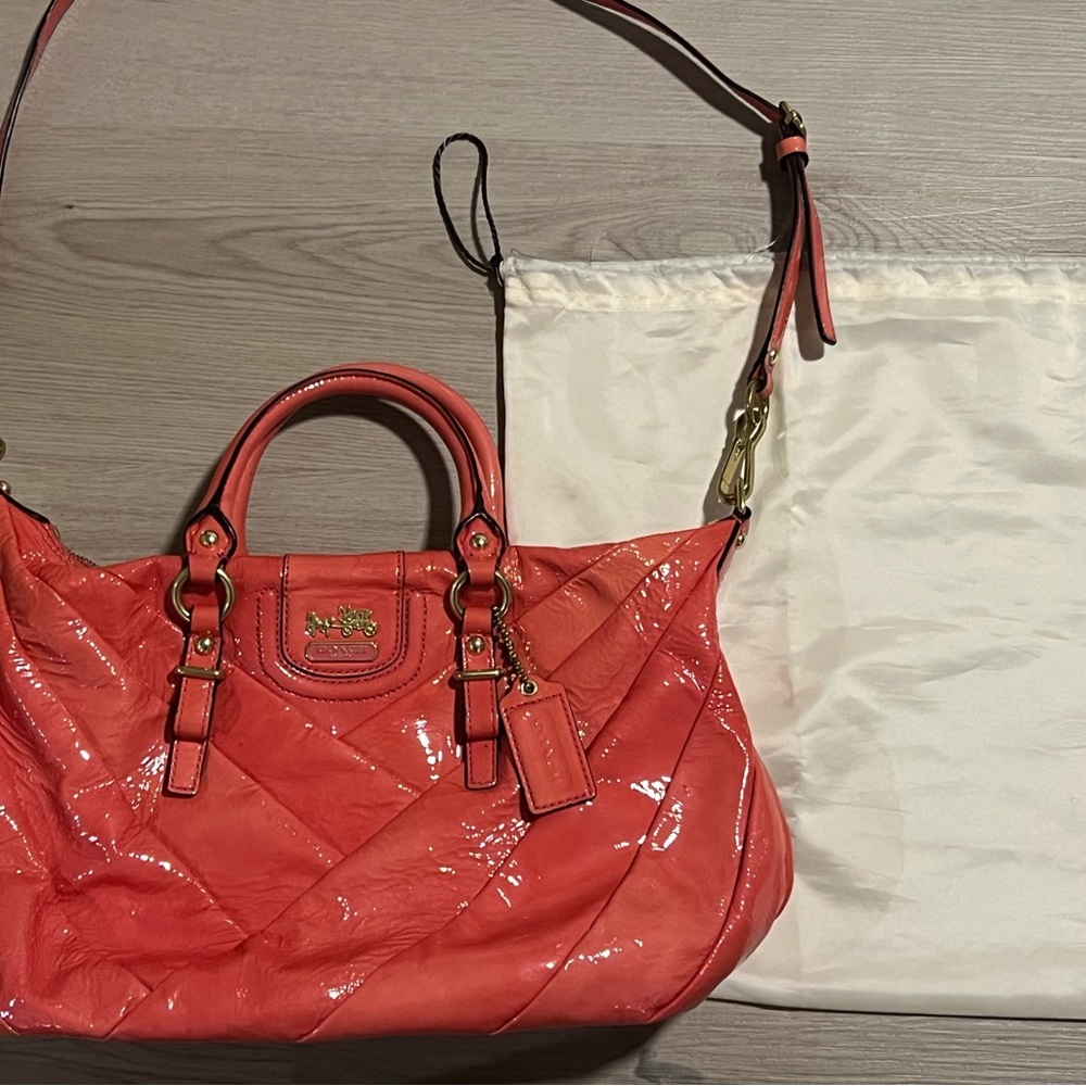Coach Madison Diagonal Pleated Patent Leather Juliette Satchel